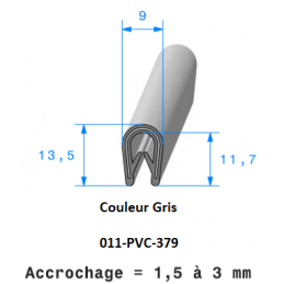 Profil 379 - Joint pince PVC armé GRIS