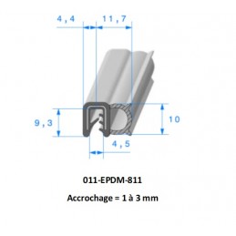 Profil 811 - Joint pince EPDM armature métallique, protection bord de tôle