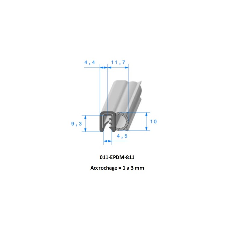 Profil 811 - Joint pince EPDM armature métallique, protection bord de tôle