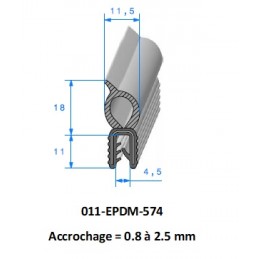 Joint profilé pince EPDM avec armature métallique et bourrelet mousse