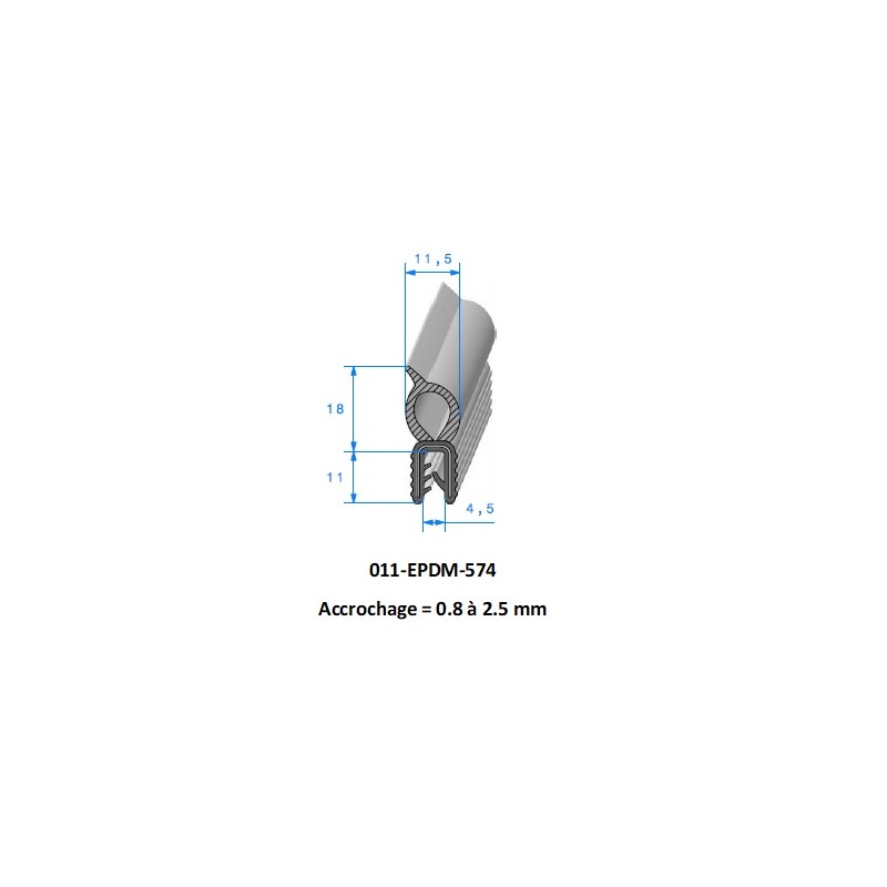 Joint profilé pince EPDM avec armature métallique et bourrelet mousse